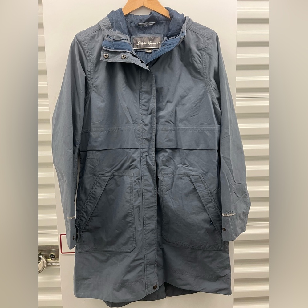 Eddie Bauer Slate-Gray Lightweight Hooded Trench M